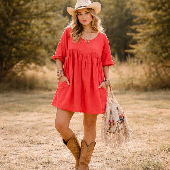 Free People Dresses & Skirts - Free People Catalina Mini Dress Coral Orange XL